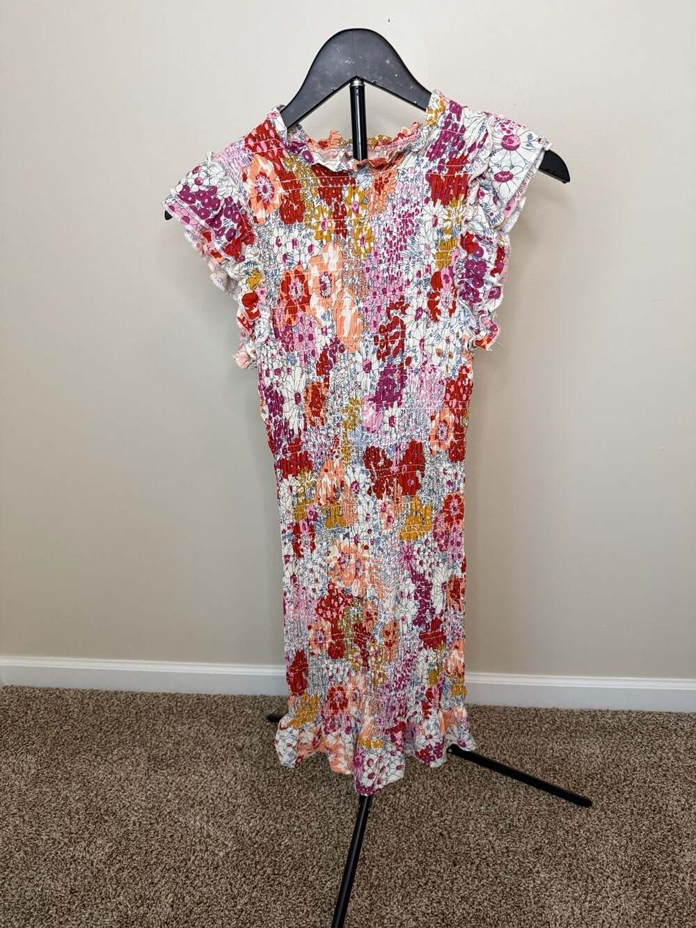Willow + Root Floral Smocked Ruffle Sleeve Dress Size XS